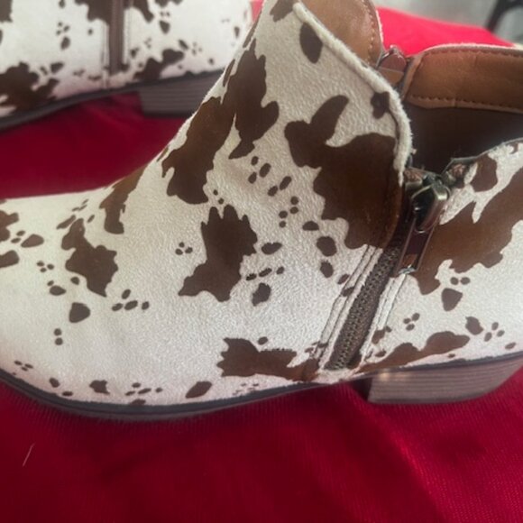 Cow Print Zipper Ankle Booties Boho Western Cowgirl - Picture 5 of 8